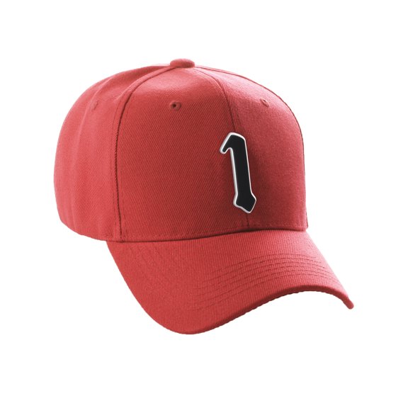 Daxton Structured Baseball Hat Cap Old English A to Z Letter Number Initial-Red, Number 1