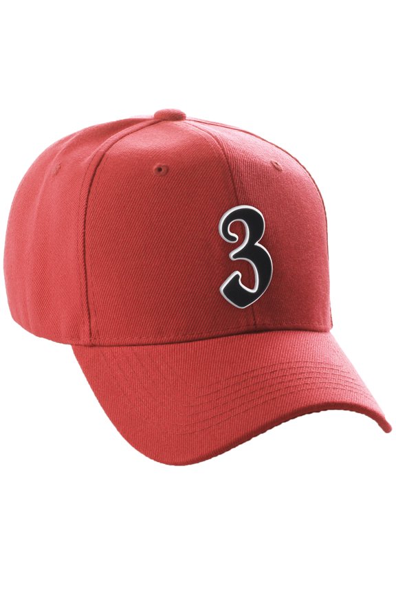 Structured Baseball Hat Cap Old English A to Z Letter Number Initial-Red, Number 3