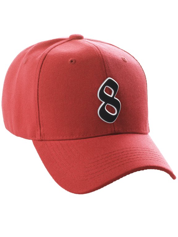 Structured Baseball Hat Cap Old English A to Z Letter Number Initial-Red, Number 8