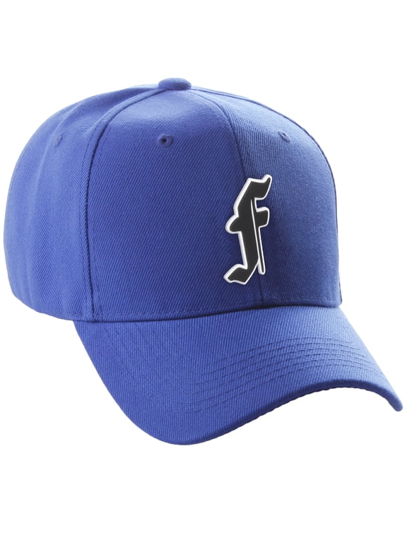 Structured Baseball Hat Cap Old English A to Z Letter Number Initial-Royal, Letter F