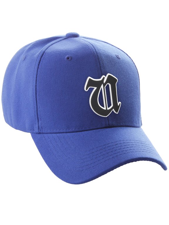 Structured Baseball Hat Cap Old English A to Z Letter Number Initial-Royal, Letter U