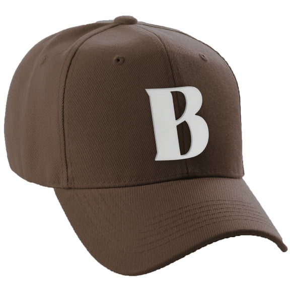 Daxton Structured Curve Visor Bill Baseball Hat 3D Capital Alphabet Letters, Brown Hat White Letter B