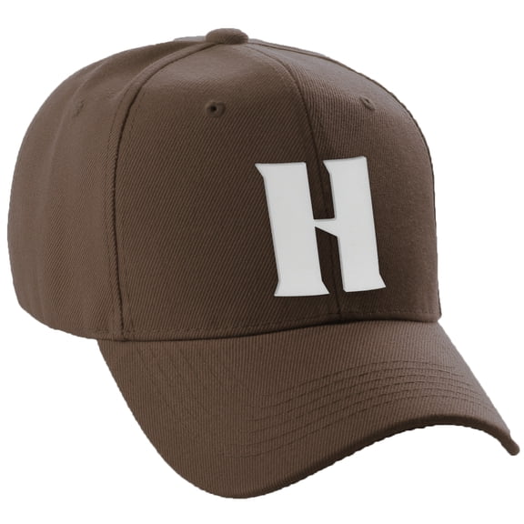 Daxton Structured Curve Visor Bill Baseball Hat 3D Capital Alphabet Letters, Brown Hat White Letter H