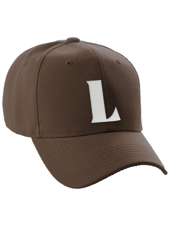 Structured Curve Visor Bill Baseball Hat 3D Capital Alphabet Letters, Brown Hat White Letter L