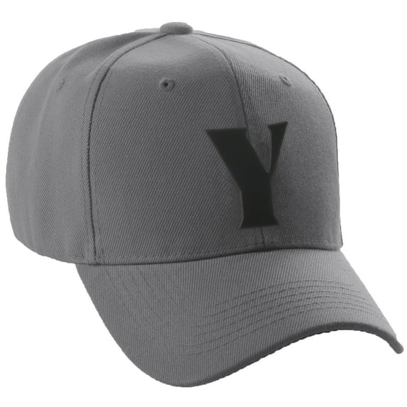 Daxton Structured Curve Visor Bill Baseball Hat 3D Capital Alphabet Letters, Charcoal Hat Black Letter Y