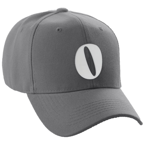 Daxton Structured Curve Visor Bill Baseball Hat 3D Capital Alphabet Letters, Charcoal Hat White Letter O