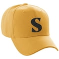 thumbnail image 1 of Daxton Structured Curve Visor Bill Baseball Hat 3D Capital Alphabet Letters, Gold Hat Black Letter S, 1 of 3