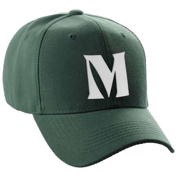 Daxton Structured Curve Visor Bill Baseball Hat 3D Capital Alphabet Letters, Hunter Hat White Letter M