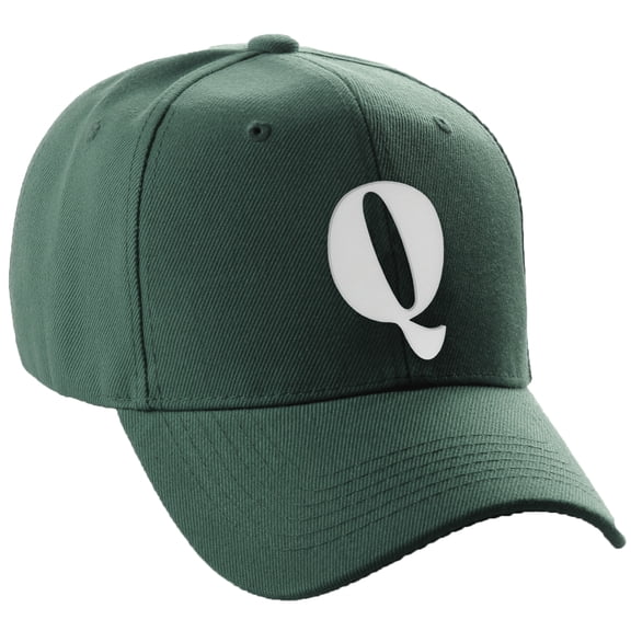 Daxton Structured Curve Visor Bill Baseball Hat 3D Capital Alphabet Letters, Hunter Hat White Letter Q