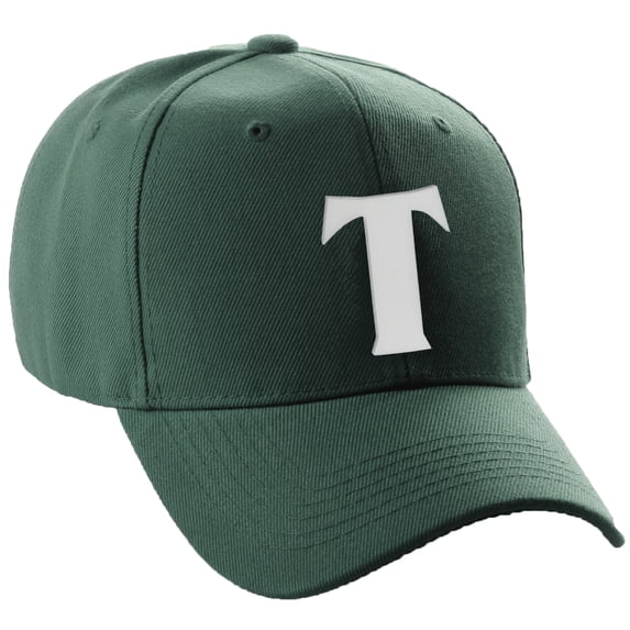 Daxton Structured Curve Visor Bill Baseball Hat 3D Capital Alphabet Letters, Hunter Hat White Letter T