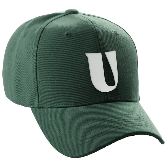 Daxton Structured Curve Visor Bill Baseball Hat 3D Capital Alphabet Letters, Hunter Hat White Letter U