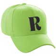 thumbnail image 1 of Daxton Structured Curve Visor Bill Baseball Hat 3D Capital Alphabet Letters, Lime Hat Black Letter R, 1 of 3