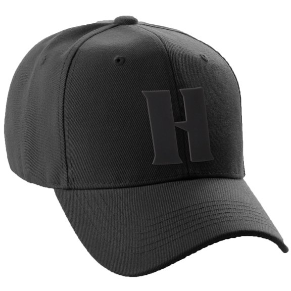 Daxton Structured Curve Visor Bill Baseball Hat 3D Capital Alphabet Letters, Monotone Black Hat Black Letter H