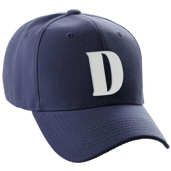 Daxton Structured Curve Visor Bill Baseball Hat 3D Capital Alphabet Letters, Navy Hat White Letter D