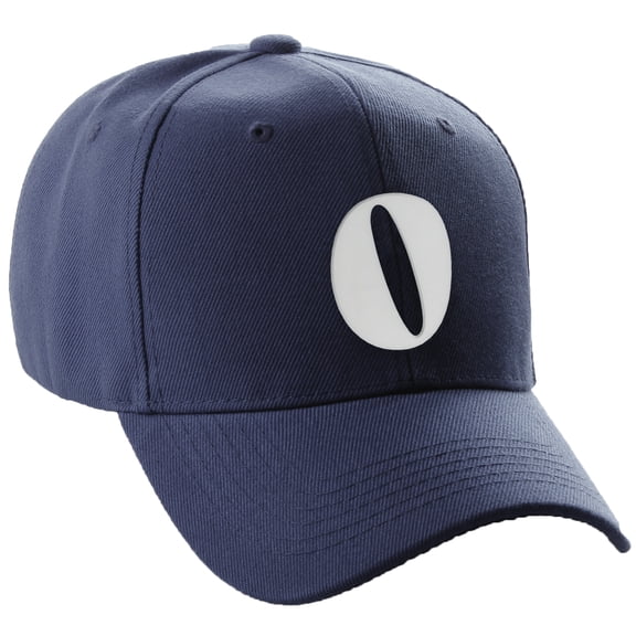Daxton Structured Curve Visor Bill Baseball Hat 3D Capital Alphabet Letters, Navy Hat White Letter O