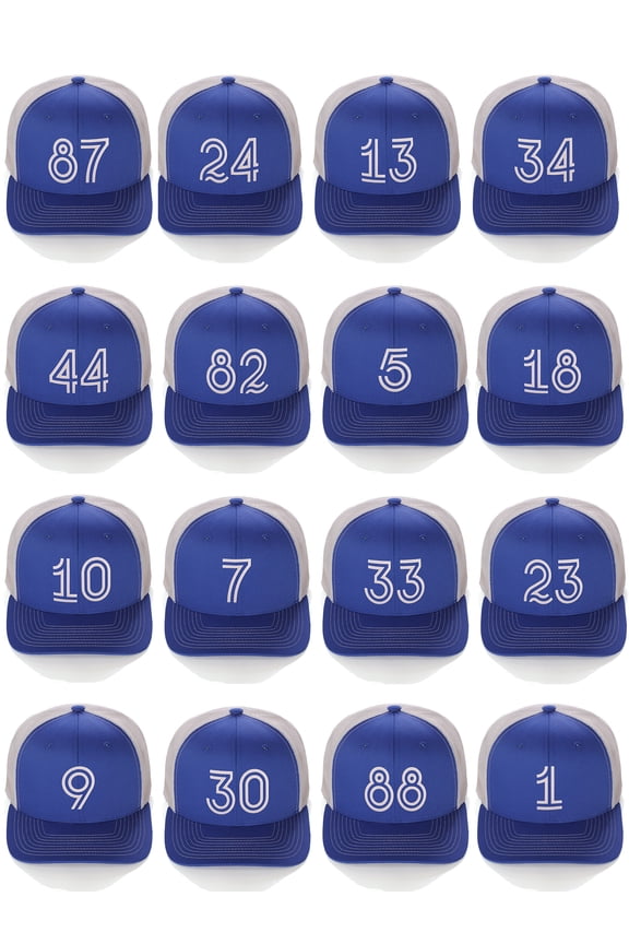 Team Numbers Structured Trucker Mesh Hat Mid Profile Cap, Royal White