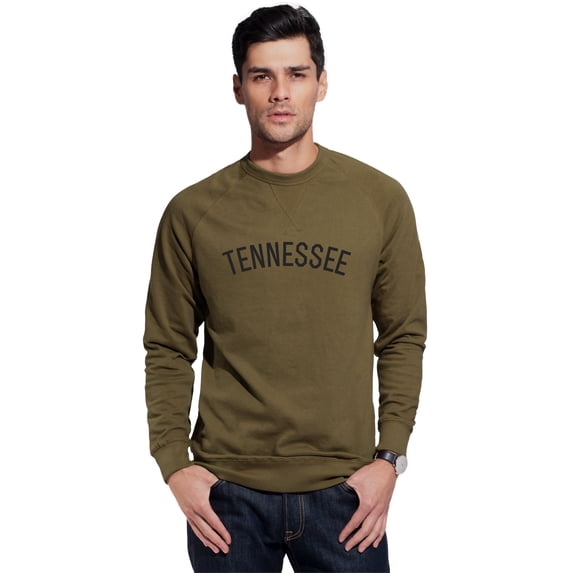 Daxton Tennessee Sweatshirt Athletic Fit Pullover Crewneck French Terry Fabric, Olive Sweatshirt Black Letters, L