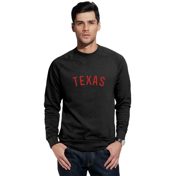 Daxton Texas Sweatshirt Athletic Fit Pullover Crewneck French Terry Fabric, Black Sweatshirt Red Letters, 1XL