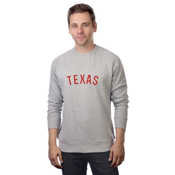 Daxton Texas Sweatshirt Athletic Fit Pullover Crewneck French Terry Fabric, Hth Grey Sweatshirt Red Letters, S