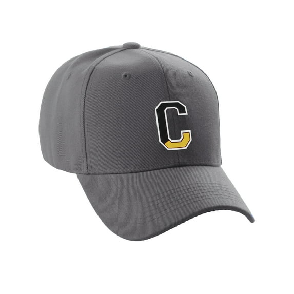Daxton Two Tone Initial Letters Numbers Structured Baseball Hat, Charcoal Hat, Letter C