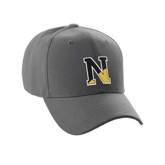 Daxton Two Tone Initial Letters Numbers Structured Baseball Hat, Charcoal Hat, Letter N