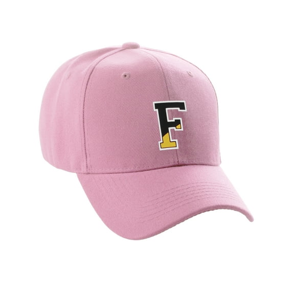 Daxton Two Tone Initial Letters Numbers Structured Baseball Hat, Pink Hat, Letter F