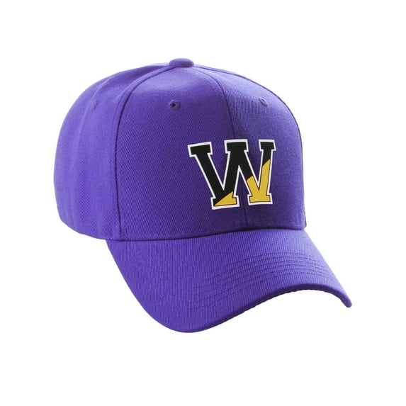 Daxton Two Tone Initial Letters Numbers Structured Baseball Hat, Purple Hat, Letter W