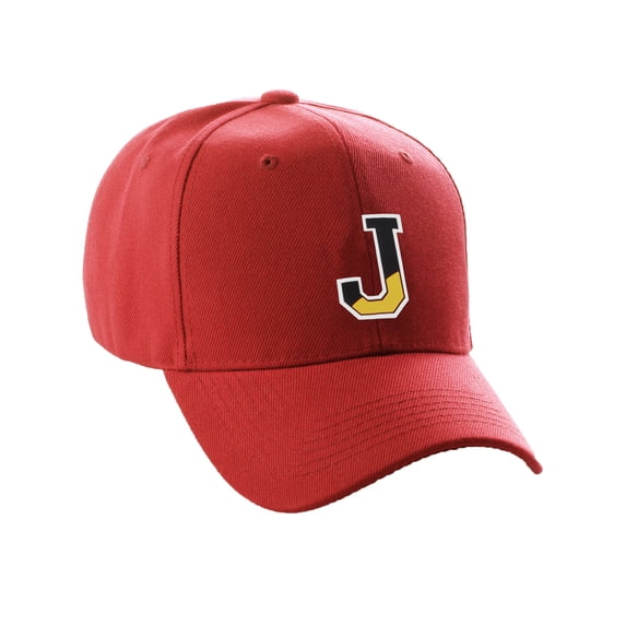 Daxton Two Tone Initial Letters Numbers Structured Baseball Hat, Red Hat, Letter J