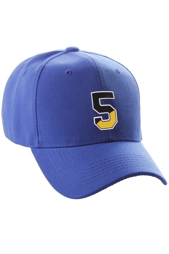 Two Tone Initial Letters Numbers Structured Baseball Hat, Royal Hat, Number 5