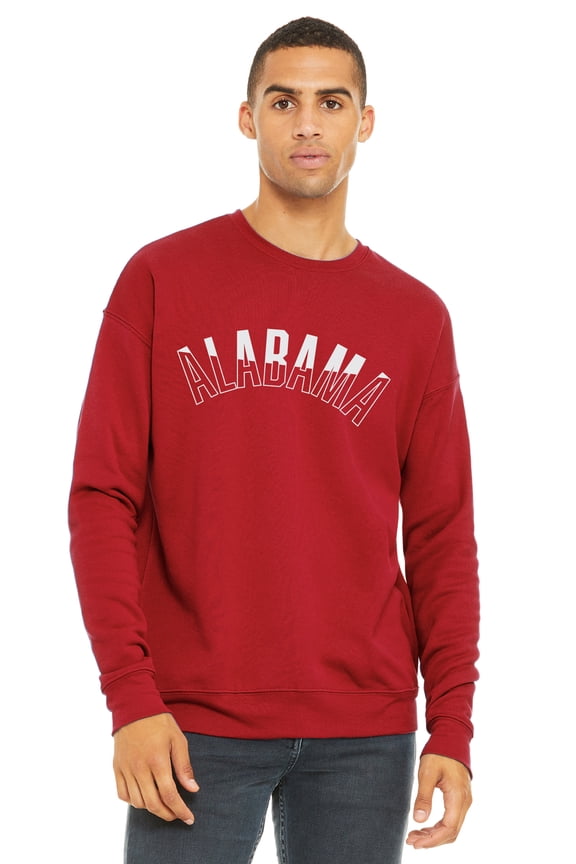 Two-Tone USA Cities State Adult Comfort Fit Crew Sweatshirt , Alabama Red White, L