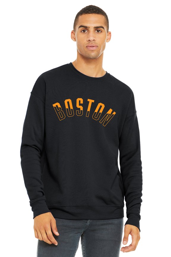 Two-Tone USA Cities State Adult Comfort Fit Crew Sweatshirt , Boston Black Gold, 2XL