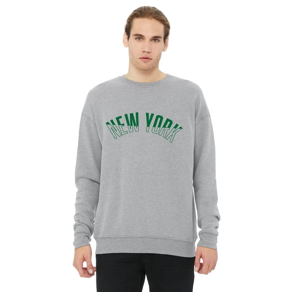Daxton Two-Tone USA Cities State Adult Comfort Fit Crew Sweatshirt , New York Hgray Green, XL