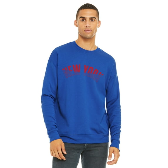 Daxton Two-Tone USA Cities State Adult Comfort Fit Crew Sweatshirt , New York Royal Red, L