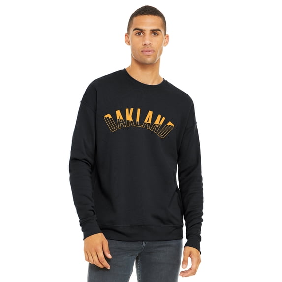 Daxton Two-Tone USA Cities State Adult Comfort Fit Crew Sweatshirt , Oakland Black Gold, M
