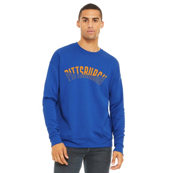 Daxton Two-Tone USA Cities State Adult Comfort Fit Crew Sweatshirt , Pittsburgh Royal Gold, XS