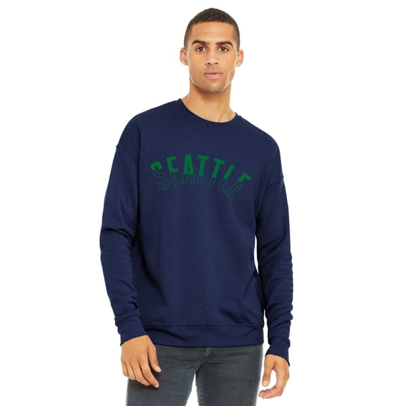 Daxton Two-Tone USA Cities State Adult Comfort Fit Crew Sweatshirt , Seattle Navy Green, XL