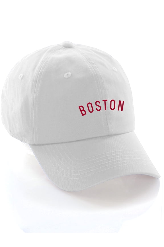 USA Cities Baseball Dad Hat Cap Cotton Unstructure Low Profile Strapback - Boston White Red