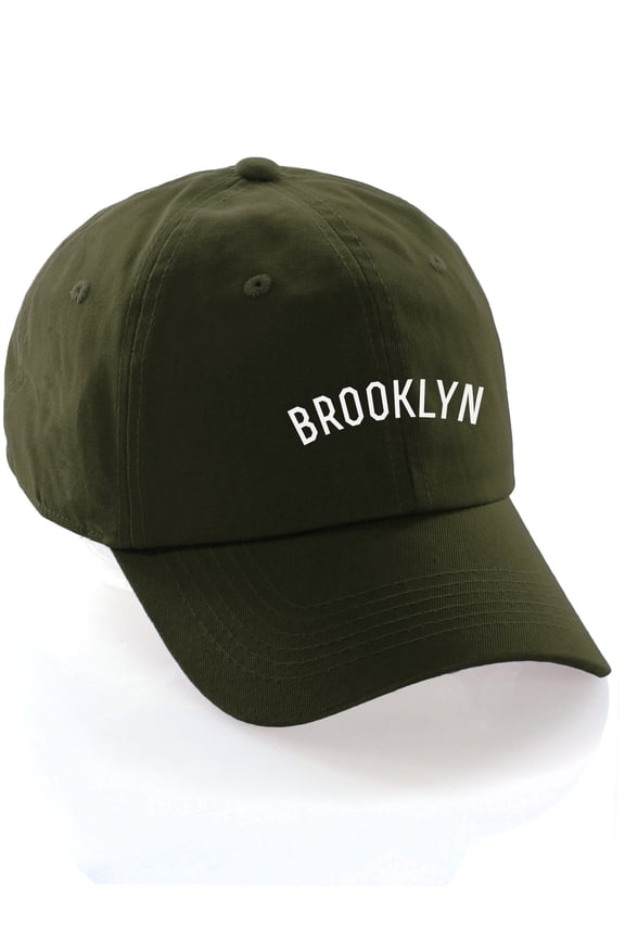 USA Cities Baseball Dad Hat Cap Cotton Unstructure Low Profile Strapback - Brooklyn Olive White
