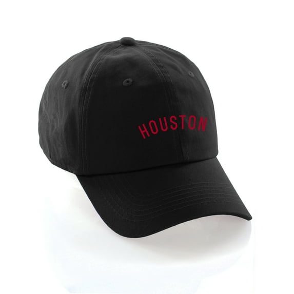 Daxton USA Cities Baseball Dad Hat Cap Cotton Unstructure Low Profile Strapback - Houston Black Red