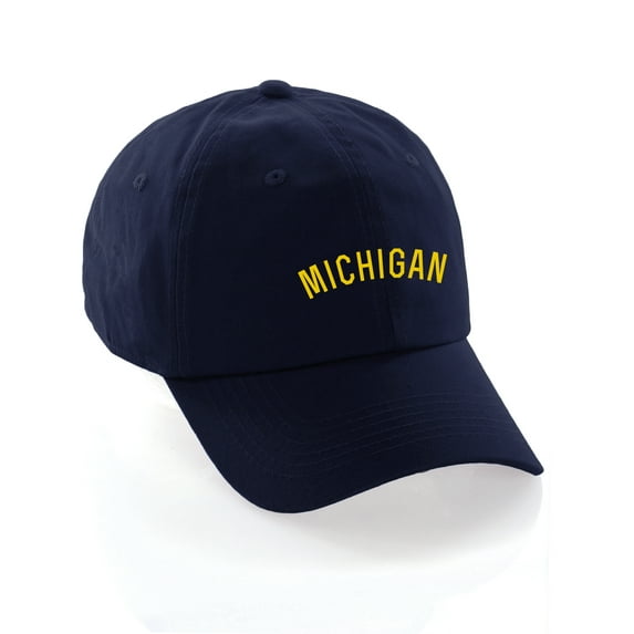 Daxton USA Cities Baseball Dad Hat Cap Cotton Unstructure Low Profile Strapback - Michigan Navy Gold