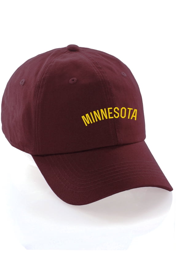 USA Cities Baseball Dad Hat Cap Cotton Unstructure Low Profile Strapback - Minnesota Burgundy Gold