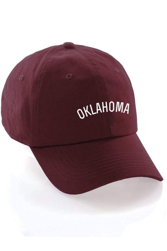USA Cities Baseball Dad Hat Cap Cotton Unstructure Low Profile Strapback - Oklahoma Burgundy White