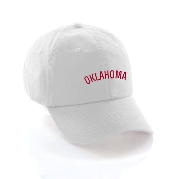 Daxton USA Cities Baseball Dad Hat Cap Cotton Unstructure Low Profile Strapback - Oklahoma White Red