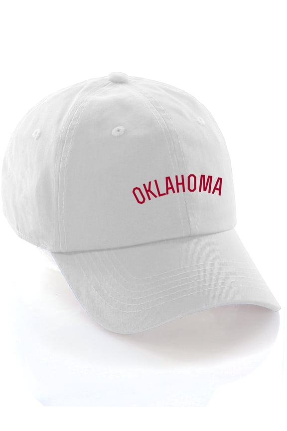 USA Cities Baseball Dad Hat Cap Cotton Unstructure Low Profile Strapback - Oklahoma White Red