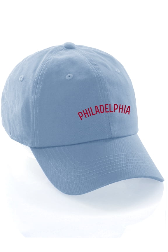 USA Cities Baseball Dad Hat Cap Cotton Unstructure Low Profile Strapback - Philadelphia Sky Red