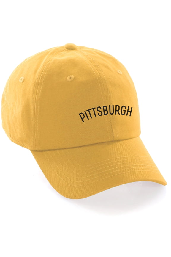 USA Cities Baseball Dad Hat Cap Cotton Unstructure Low Profile Strapback - Pittsburgh Yellow Black