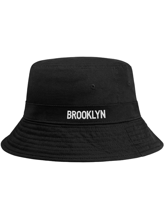 USA Cities Bucket Hat Cap Fisherman Headwear, Brooklyn Black White