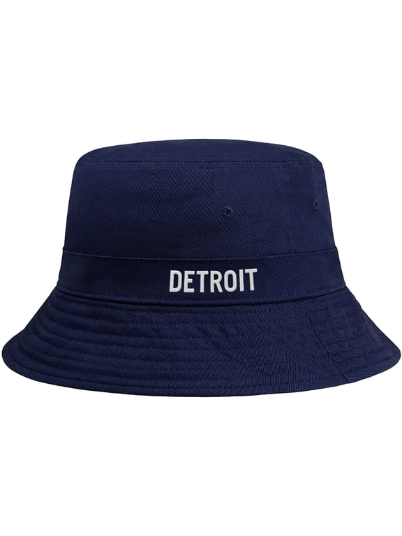 USA Cities Bucket Hat Cap Fisherman Headwear, Detroit Navy White