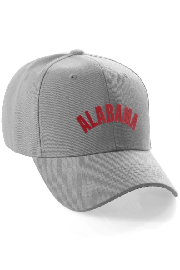 USA Cities States Baseball Hat Cap Arch Letters, Alabama Grey Red