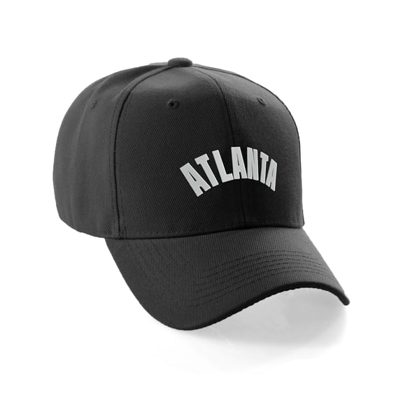 Daxton USA Cities States Baseball Hat Cap Arch Letters, Atlanta Black White